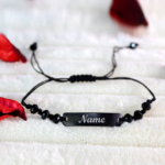 Stainless Steel With 3 Beads Black Bracelet